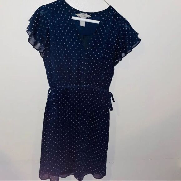 H&M Navy Blue Polka Dot Sheer Dress - Picture 2 of 8